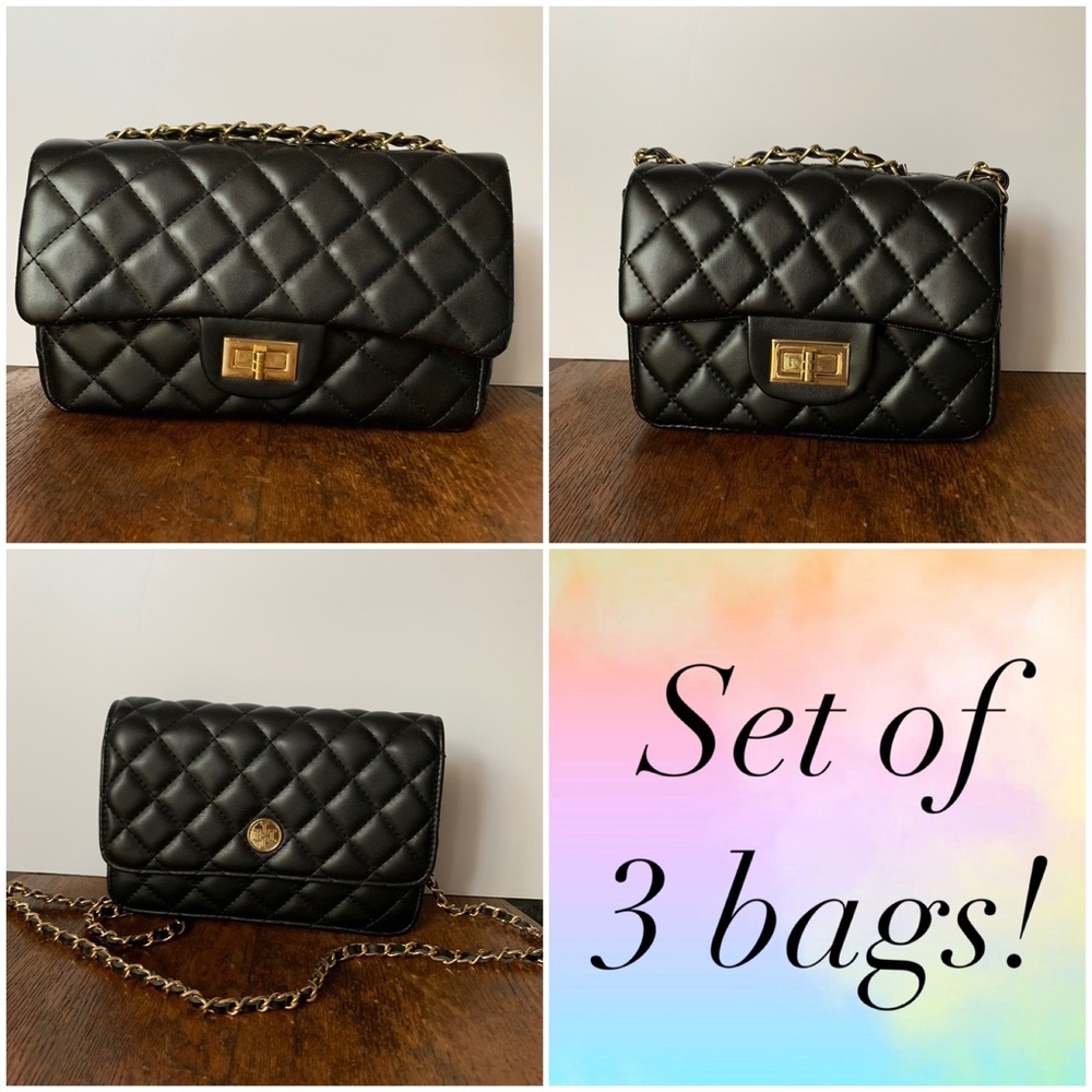Set of 3 Black Flap Bags